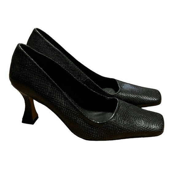 ASOS premium satin leather square toe court heels Made in Spain snake print - Picture 2 of 9